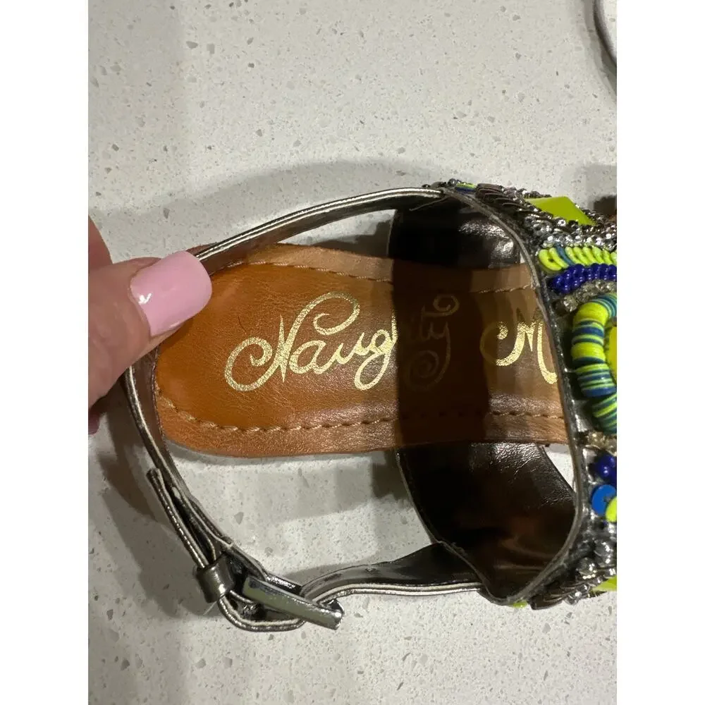 Naughty Monkey Silver Embellished Sandals Beaded Sequins Multicolor Resort 6 1/2 - Picture 3 of 10